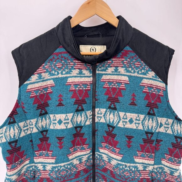 Outback Trading Co Full Zip Maybelle‎ Vest Mens 3X Black Blue Aztec Print Wool - Picture 2 of 11